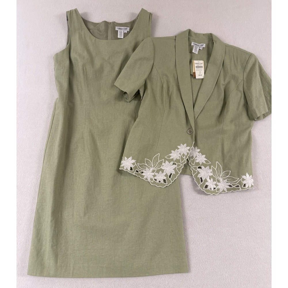 Coldwater Creek Dress Linen Blend Jacket Sage Green SZ 12 Modest Mother of Bride